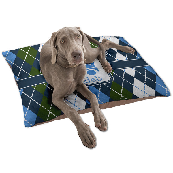 Custom Blue Argyle Dog Bed - Large w/ Name or Text