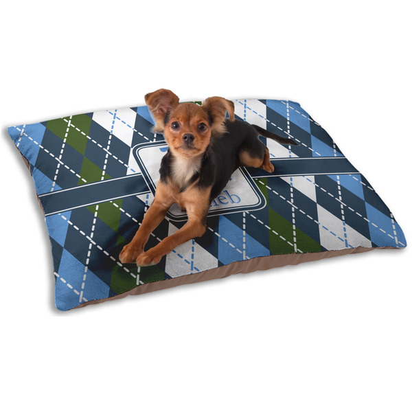 Custom Blue Argyle Dog Bed - Small w/ Name or Text