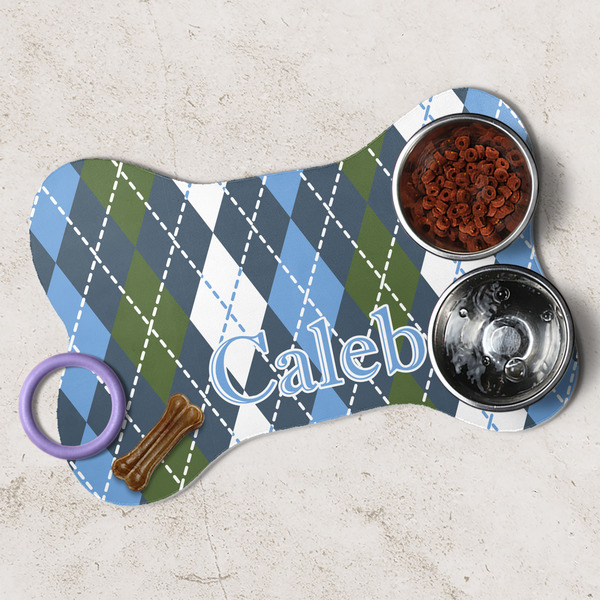 Blue Argyle Dog Bone Shaped Mat Lifestyle