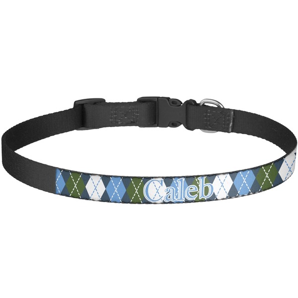 Custom Blue Argyle Dog Collar - Large (Personalized)