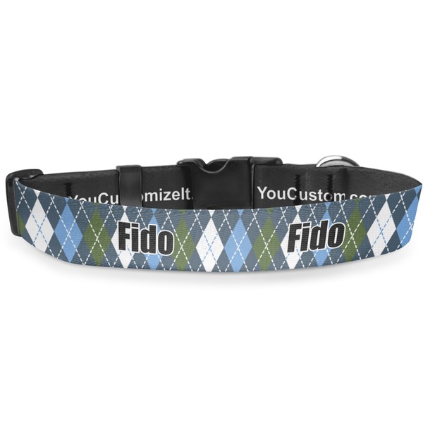 Custom Blue Argyle Deluxe Dog Collar - Toy (6" to 8.5") (Personalized)