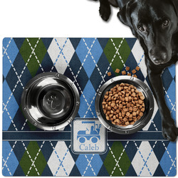 Blue Argyle Dog Food Mat - Large w/ Name or Text