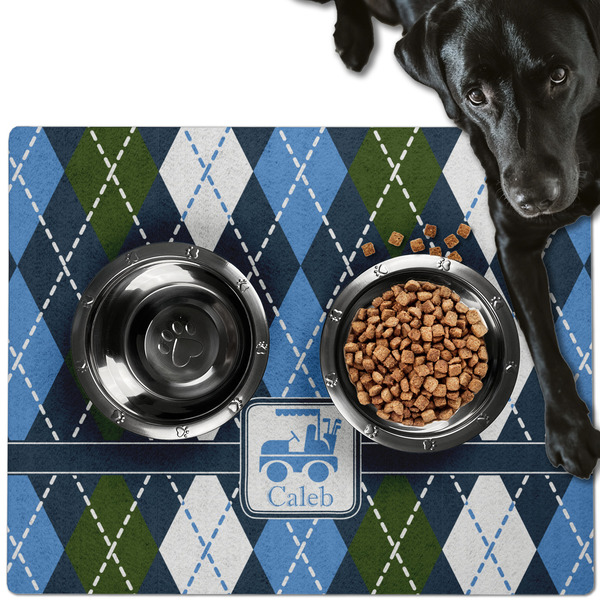 Blue Argyle Dog Food Mat - Large LIFESTYLE