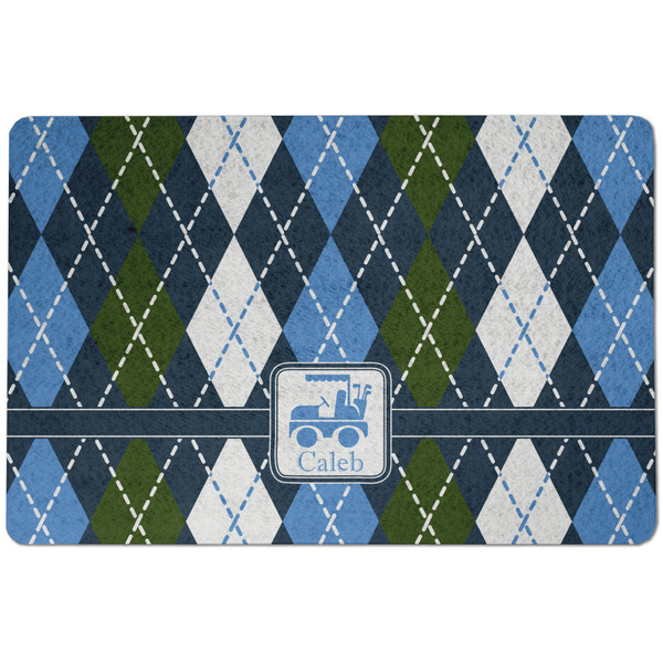 Custom Blue Argyle Dog Food Mat w/ Name or Text
