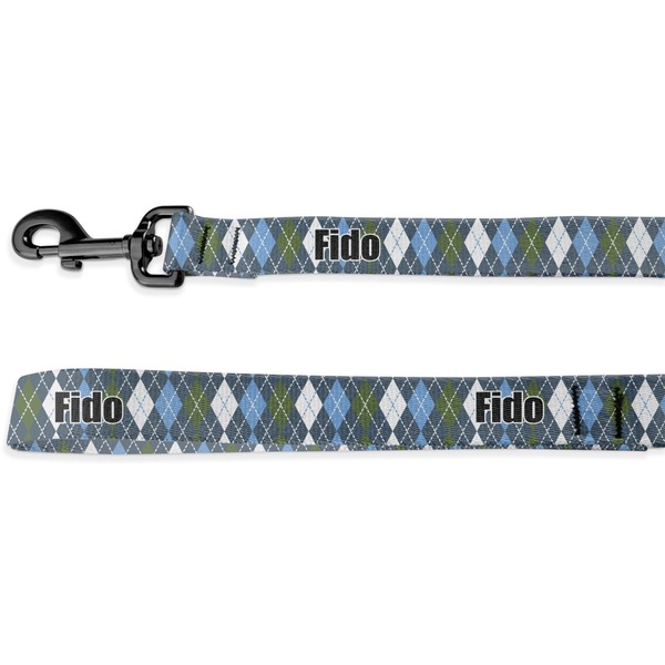 Custom Blue Argyle Dog Leash - 6 ft (Personalized)