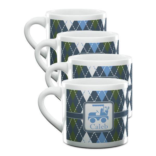 Custom Blue Argyle Double Shot Espresso Cups - Set of 4 (Personalized)