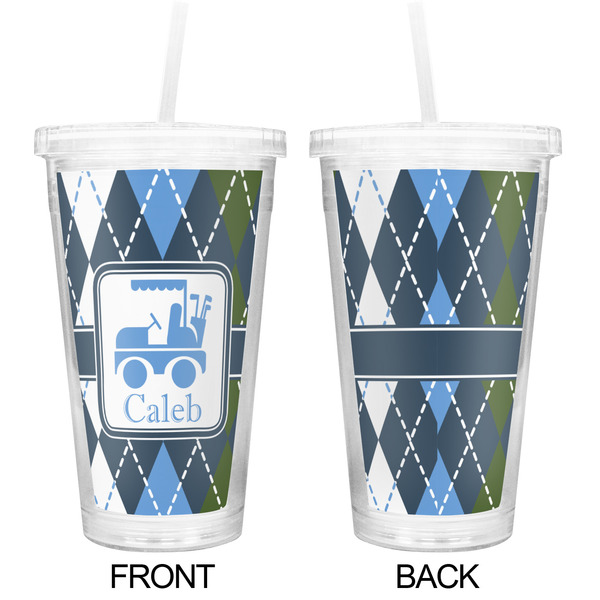 Blue Argyle Double Wall Tumbler with Straw - Approval