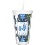Blue Argyle Double Wall Tumbler with Straw (Personalized)