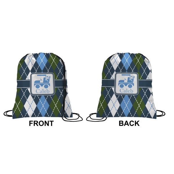 Blue Argyle Drawstring Backpack Front & Back Small