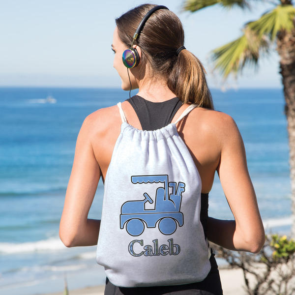 Blue Argyle Drawstring Backpacks - Sweatshirt Fleece - Single Sided - LIFESTYLE