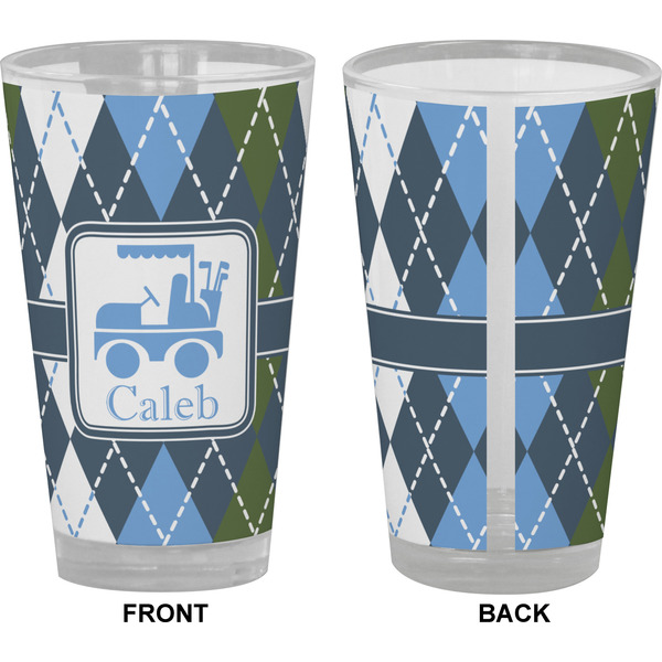 Blue Argyle Pint Glass - Full Color - Front & Back Views