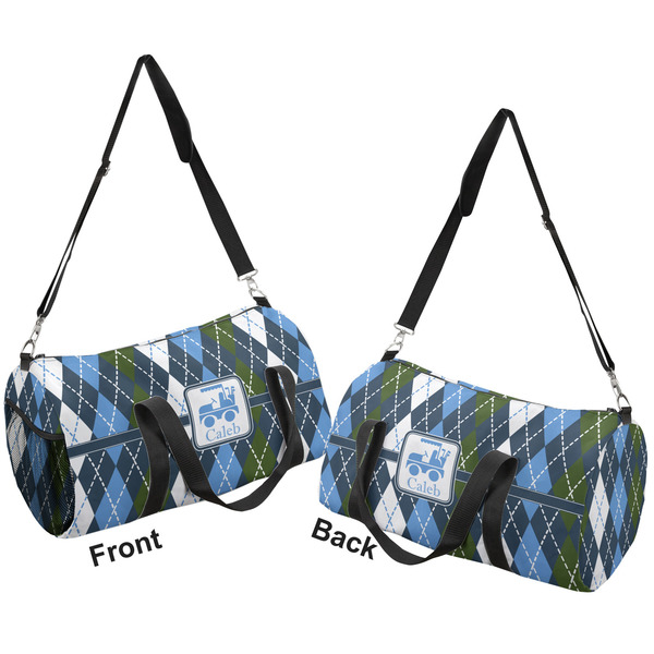 Blue Argyle Duffle bag large front and back sides