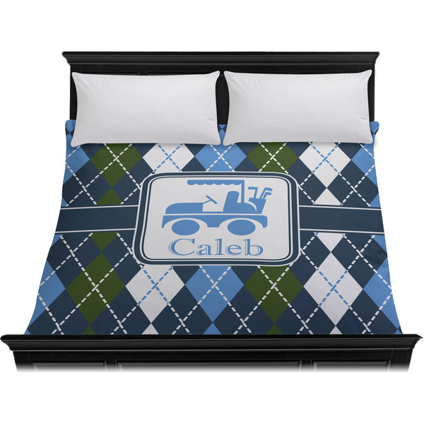 Blue Argyle Duvet Cover - King - On Bed - No Prop