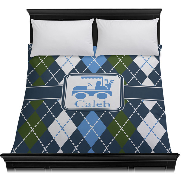 Blue Argyle Duvet Cover - Queen - On Bed - No Prop