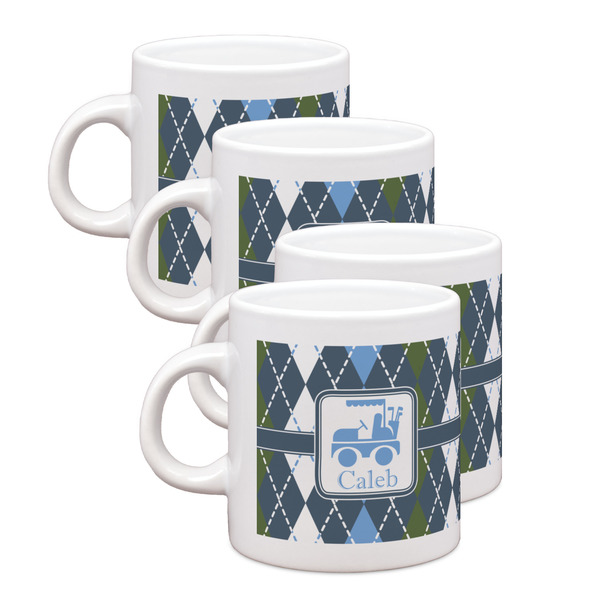 Custom Blue Argyle Single Shot Espresso Cups - Set of 4 (Personalized)