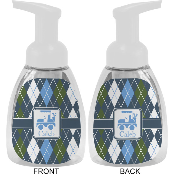 Blue Argyle Foam Soap Bottle Approval - White