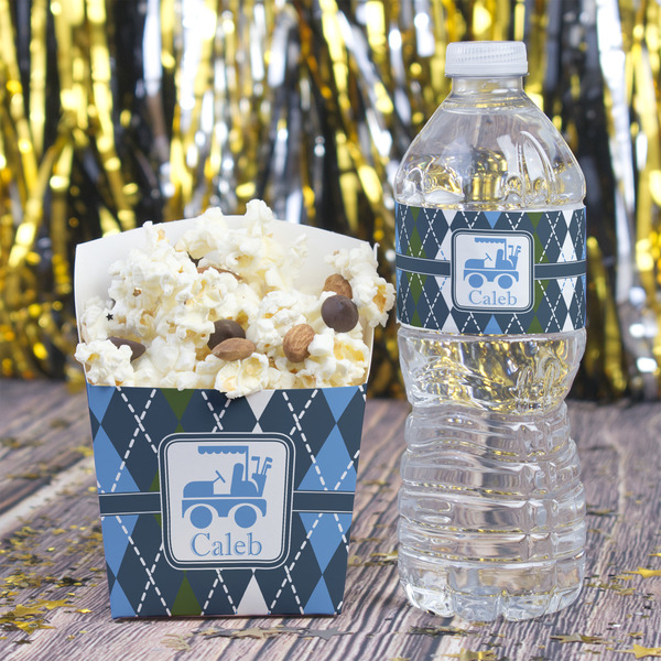 Blue Argyle French Fry Favor Box - w/ Water Bottle