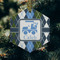 Blue Argyle Frosted Glass Ornament - Hexagon (Lifestyle)