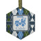 Blue Argyle Frosted Glass Ornament - Hexagon