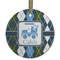 Blue Argyle Frosted Glass Ornament - Round
