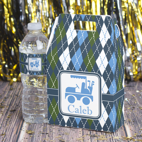 Blue Argyle Gable Favor Box - In Context