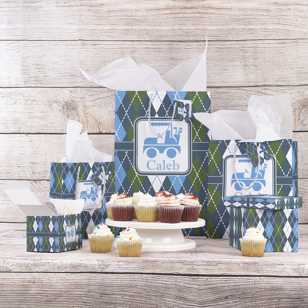 Blue Argyle Gift Bags - In Context