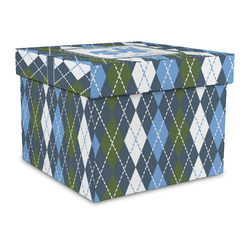 Blue Argyle Gift Box with Lid - Canvas Wrapped - Large (Personalized)