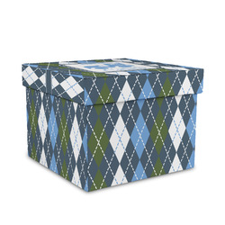 Blue Argyle Gift Box with Lid - Canvas Wrapped - Medium (Personalized)
