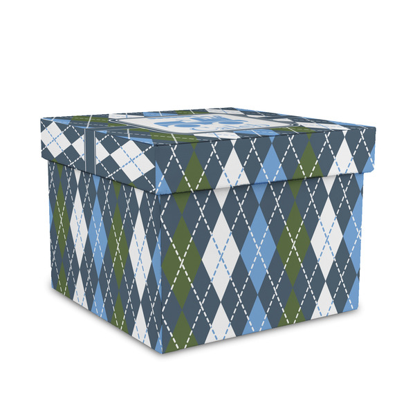 Custom Blue Argyle Gift Box with Lid - Canvas Wrapped - Medium (Personalized)
