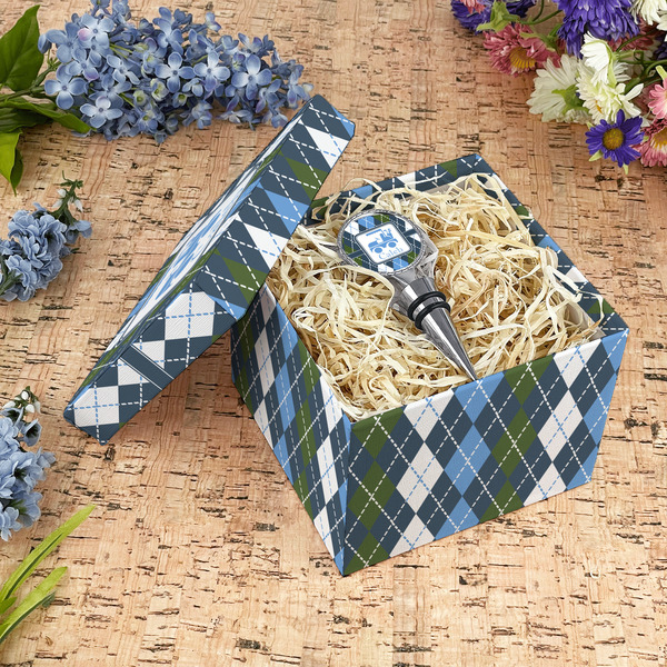 Blue Argyle Gift Boxes with Lid - Canvas Wrapped - Medium - In Context