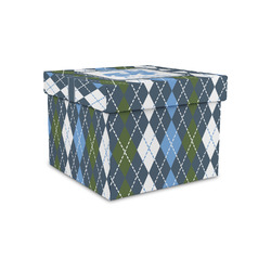Blue Argyle Gift Box with Lid - Canvas Wrapped - Small (Personalized)