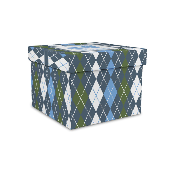 Custom Blue Argyle Gift Box with Lid - Canvas Wrapped - Small (Personalized)