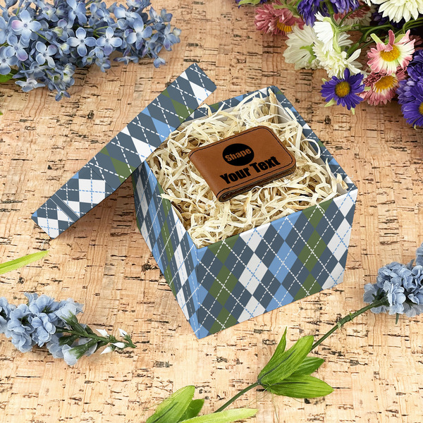 Blue Argyle Gift Boxes with Lid - Canvas Wrapped - Small - In Context