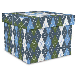 Blue Argyle Gift Box with Lid - Canvas Wrapped - X-Large (Personalized)