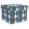 Blue Argyle Gift Boxes with Lid - Canvas Wrapped - X-Large - Front/Main