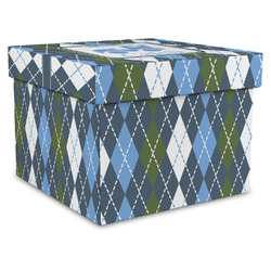 Blue Argyle Gift Box with Lid - Canvas Wrapped - XX-Large (Personalized)