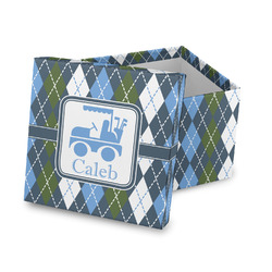 Blue Argyle Gift Box with Lid - Canvas Wrapped (Personalized)
