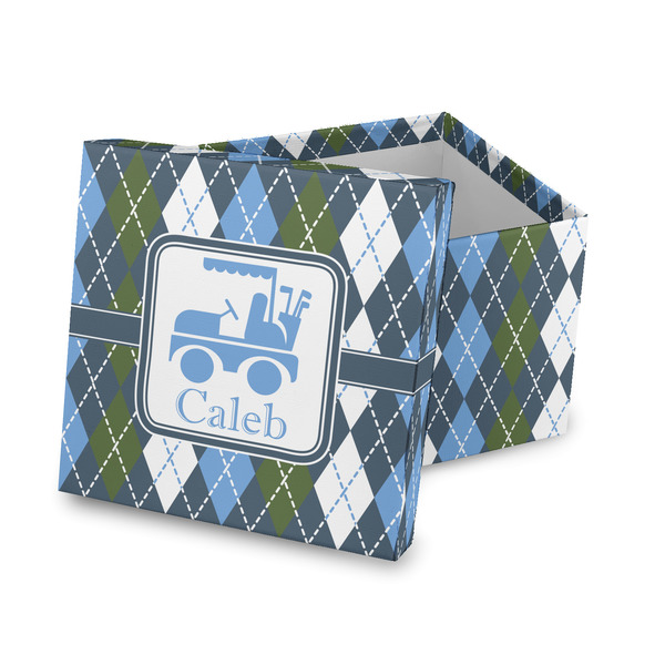 Custom Blue Argyle Gift Box with Lid - Canvas Wrapped (Personalized)
