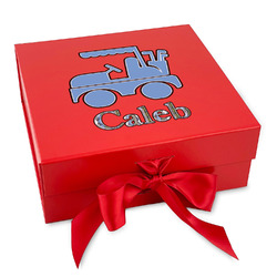 Blue Argyle Gift Box with Magnetic Lid - Red (Personalized)