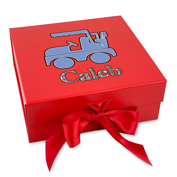 Custom Blue Argyle Gift Box with Magnetic Lid - Red (Personalized)