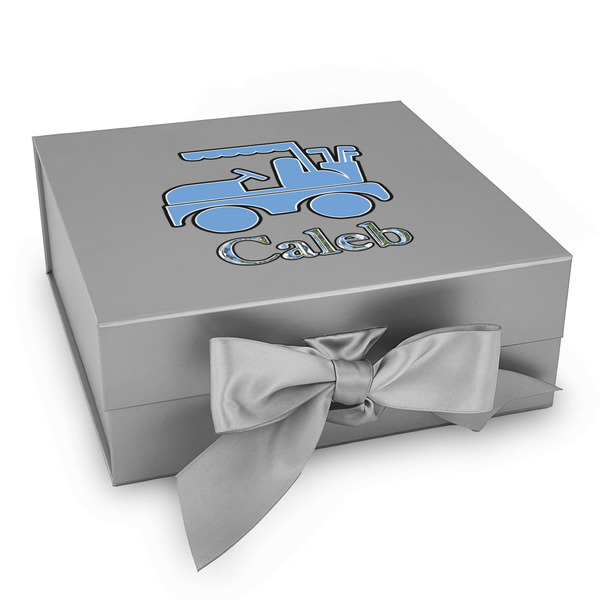 Custom Blue Argyle Gift Box with Magnetic Lid - Silver (Personalized)