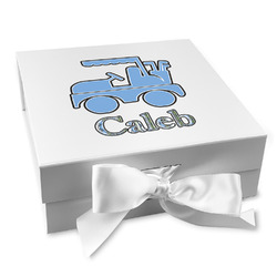 Blue Argyle Gift Box with Magnetic Lid - White (Personalized)