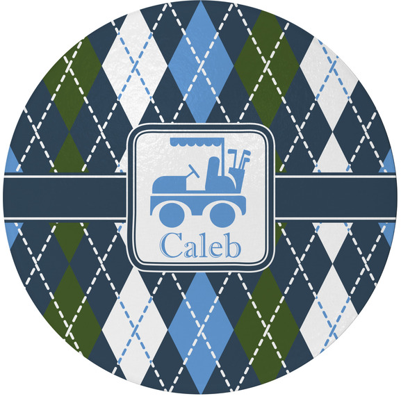 Custom Blue Argyle Round Glass Cutting Board - Medium (Personalized)