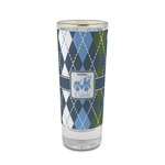 Blue Argyle 2 oz Shot Glass -  Glass with Gold Rim - Single (Personalized)