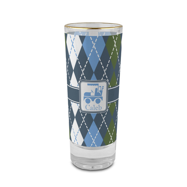 Custom Blue Argyle 2 oz Shot Glass -  Glass with Gold Rim - Set of 4 (Personalized)