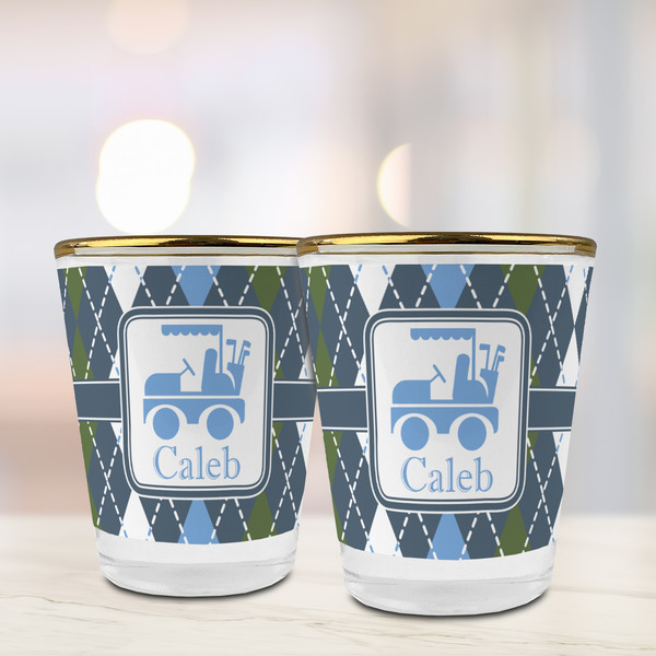 Blue Argyle Glass Shot Glass - with gold rim - LIFESTYLE