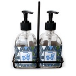 Blue Argyle Glass Soap & Lotion Bottle Set (Personalized)