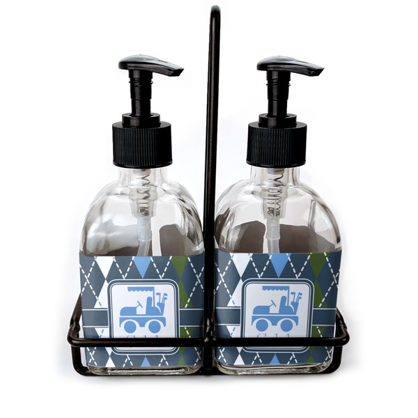 Custom Blue Argyle Glass Soap & Lotion Bottle Set (Personalized)