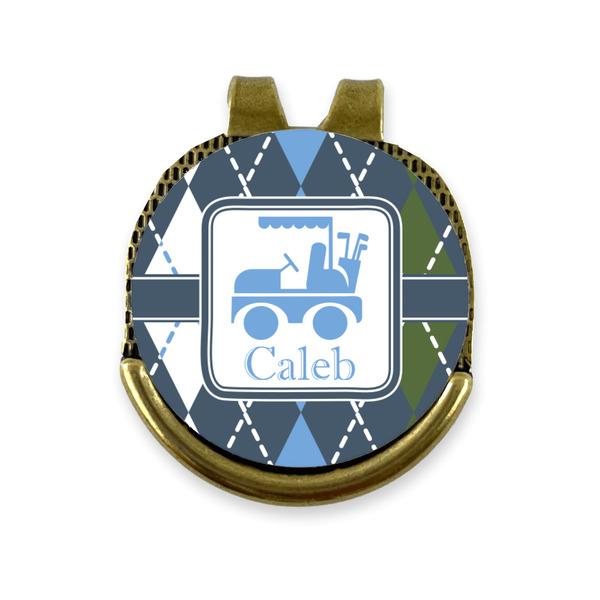 Custom Blue Argyle Golf Ball Marker - Hat Clip - Gold