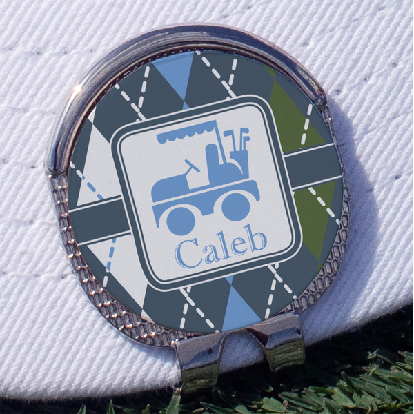 Custom Blue Argyle Golf Ball Marker - Hat Clip